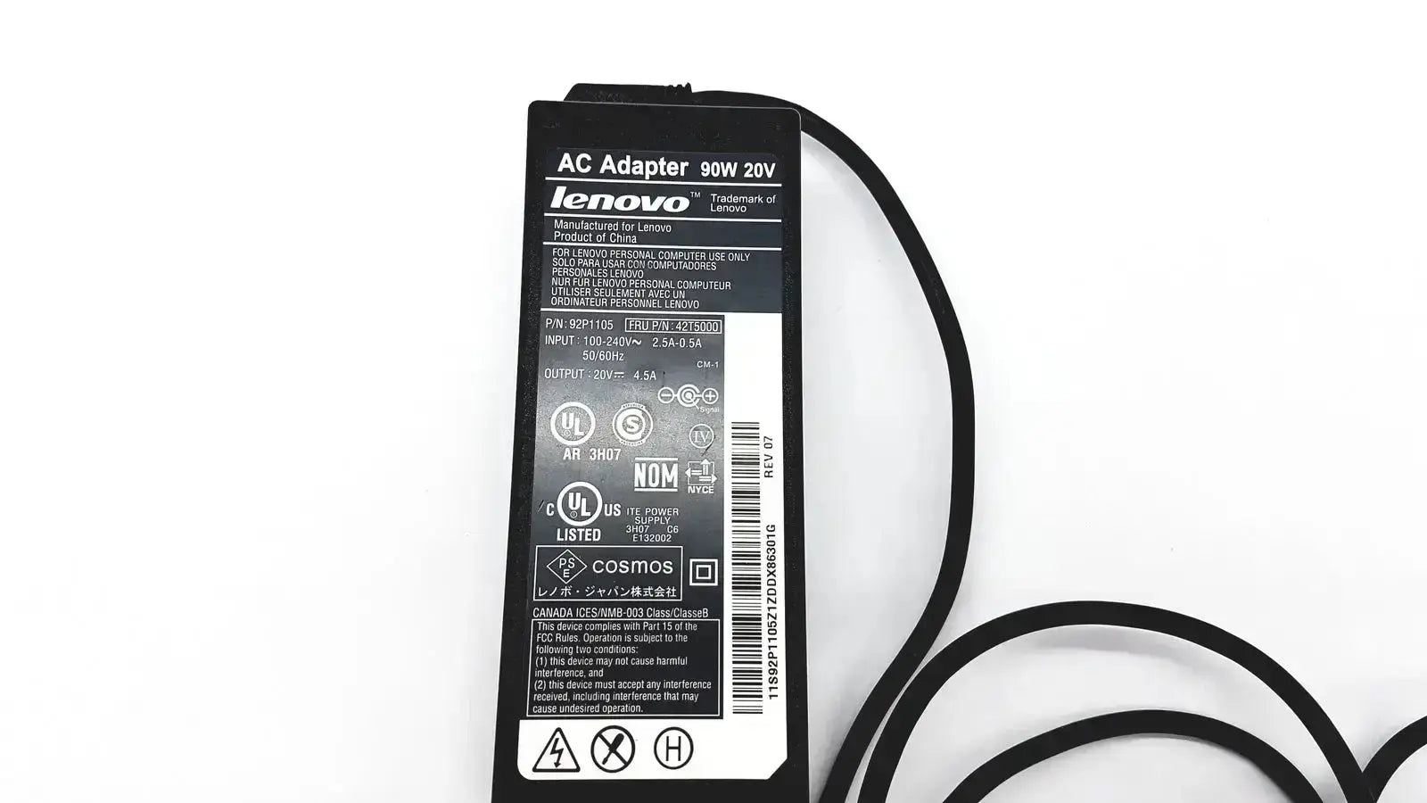 Black lenovo 90w power supply with round tip 42t5000 and coiled cord for reliable laptop charging