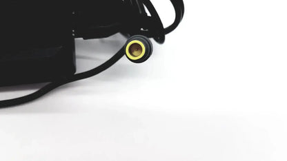 Black genuine lenovo 90w power supply with round tip 42t5000 and yellow-accented circular connector with coiled cable