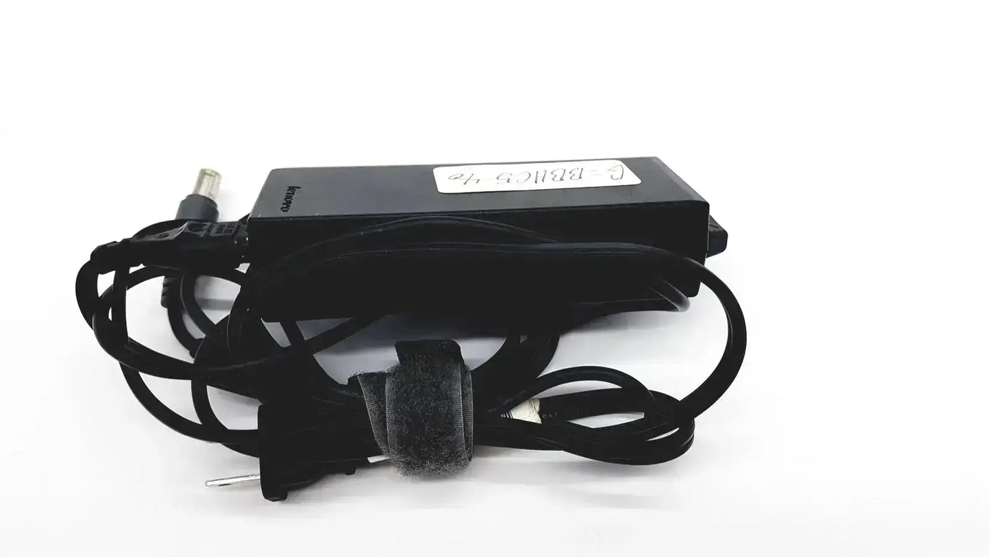 Black lenovo 90w genuine power supply with round tip 42t5000 featuring coiled cord and fabric strap securing cable