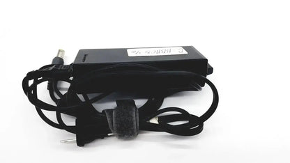 Black lenovo 90w genuine power supply with round tip 42t5000 featuring coiled cord and fabric strap securing cable
