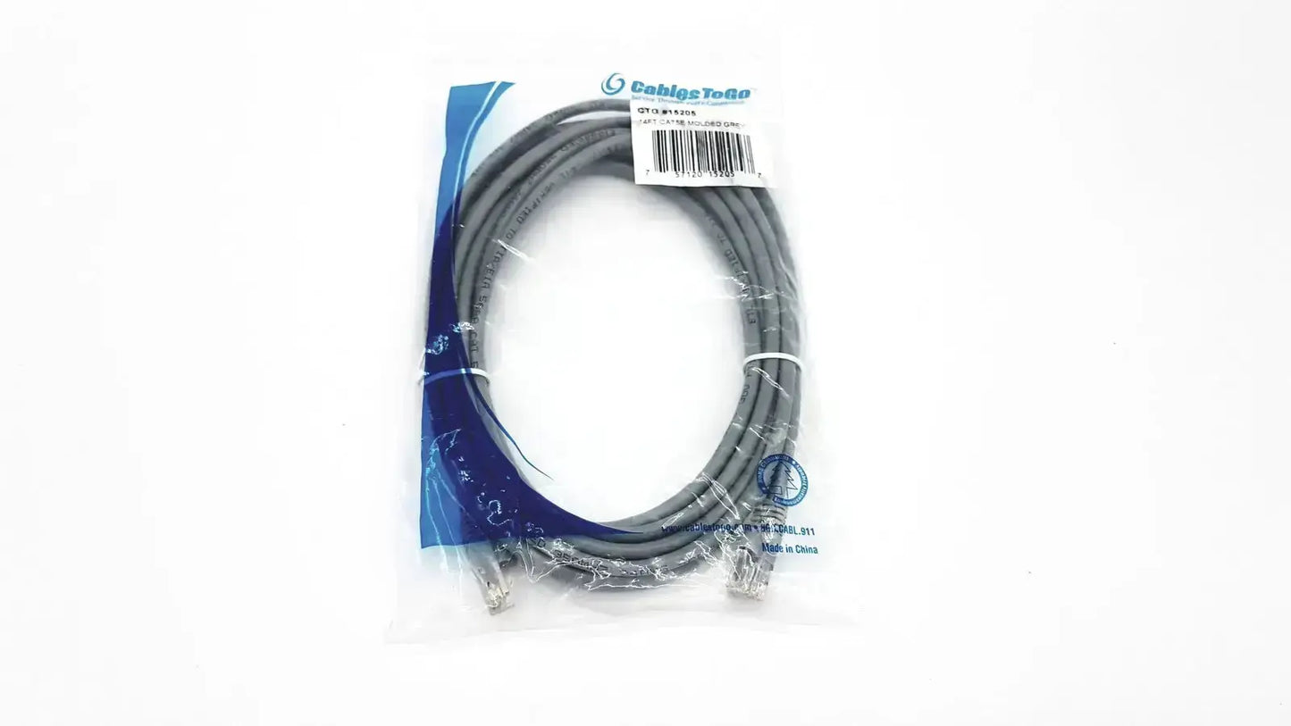 Genuine cables togo cat5e molded grey ethernet cable 14 feet with rj45 connectors in clear plastic packaging