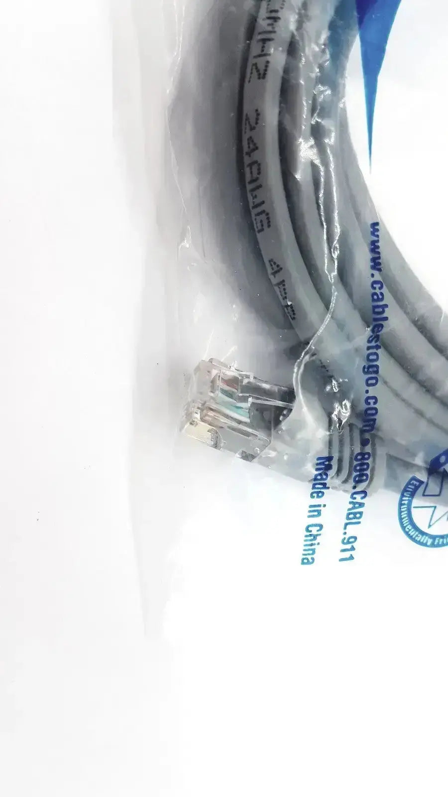 Genuine cables togo cat5e molded grey ethernet cable 14 ft with clear plastic rj45 connector and printed sheath text