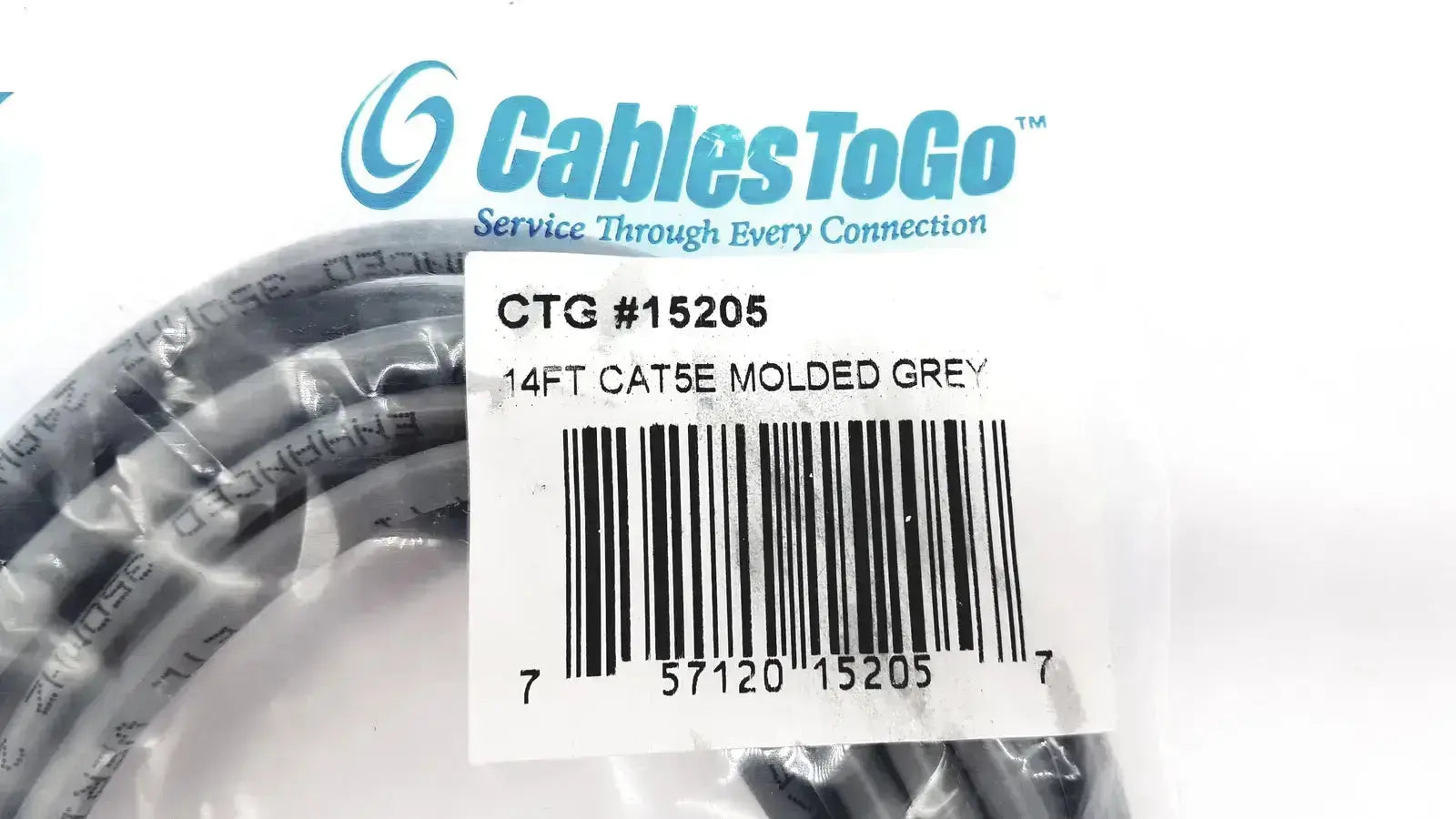 Genuine cables togo 14-foot cat5e molded grey network cable with rj-45 connectors packaged in clear plastic