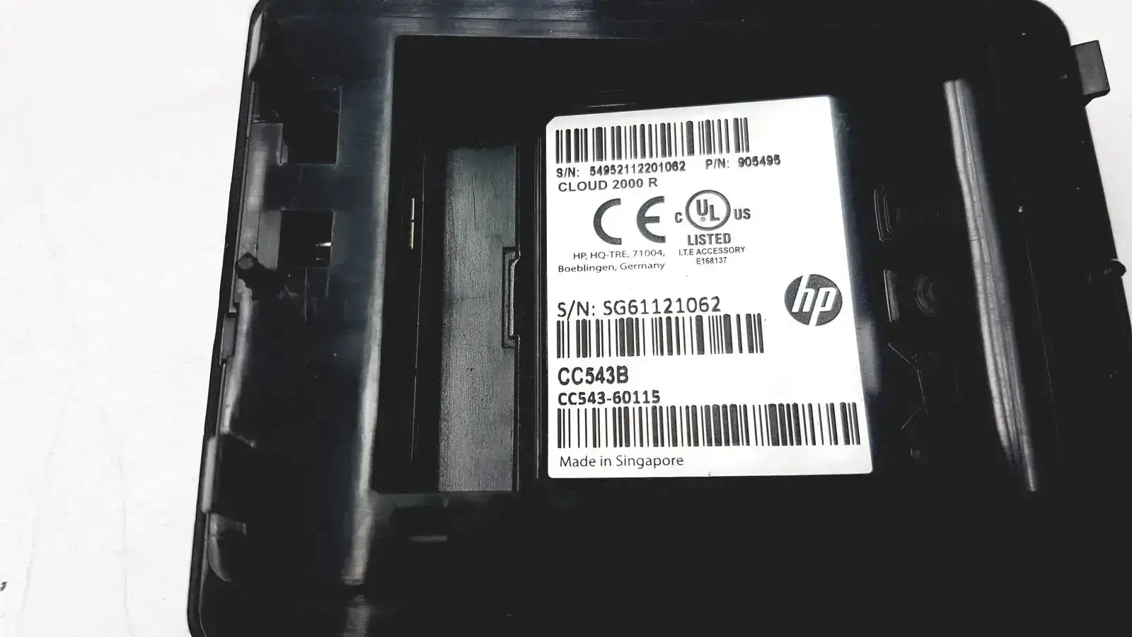 Black plastic hp cloud 2000 r device with white label showing serial and model numbers genuine hp cc543b smartcard niprnet solution