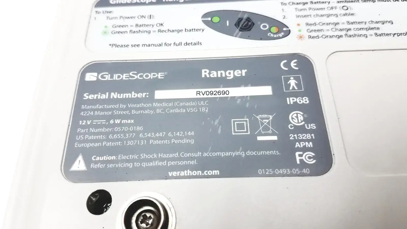 GlideScope Ranger Video Laryngoscope Serial No. RV092690 - Untested