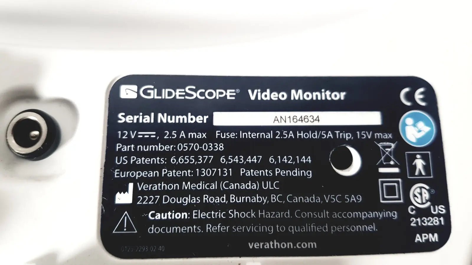 Glidescope Video Monitor Serial No: AN164634 - Laryngoscope