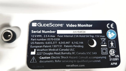 Glidescope Video Monitor Serial No: AN164634 - Laryngoscope