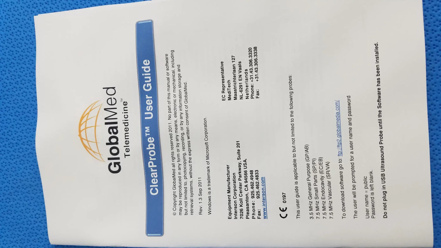 GlobalMed ClearProbe Ultrasound Probe USB With Case