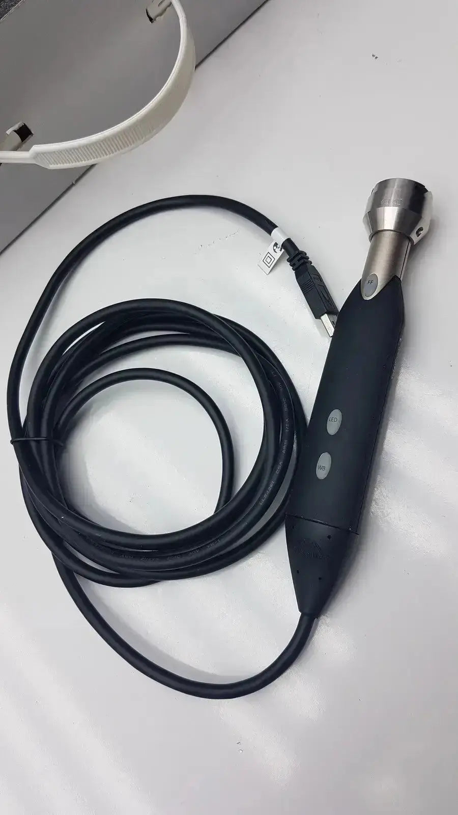 Black and silver globalmed total exam ke018257 hd 1080p endoscope with coiled black cable for medical imaging