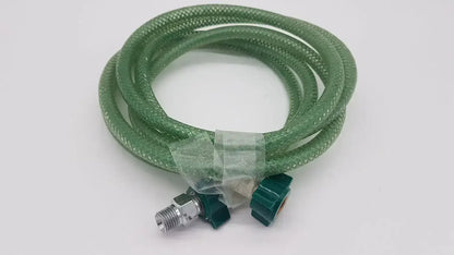 Green suction pump water hose with braided construction metallic threaded connector and green plastic fittings