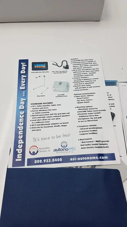 Blue and white printed brochure for autonome residential b c grid pad bb800363 sensory software featuring g-bbda2-10d used medical equipment for sale