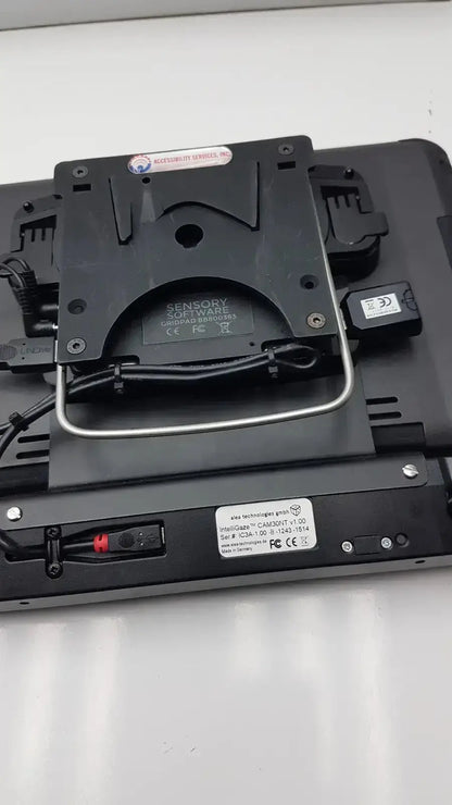 Black plastic grid pad g-bbda2-10d with metal bracket and cables labeled intel qube camsoft 1.0 used medical equipment for sale