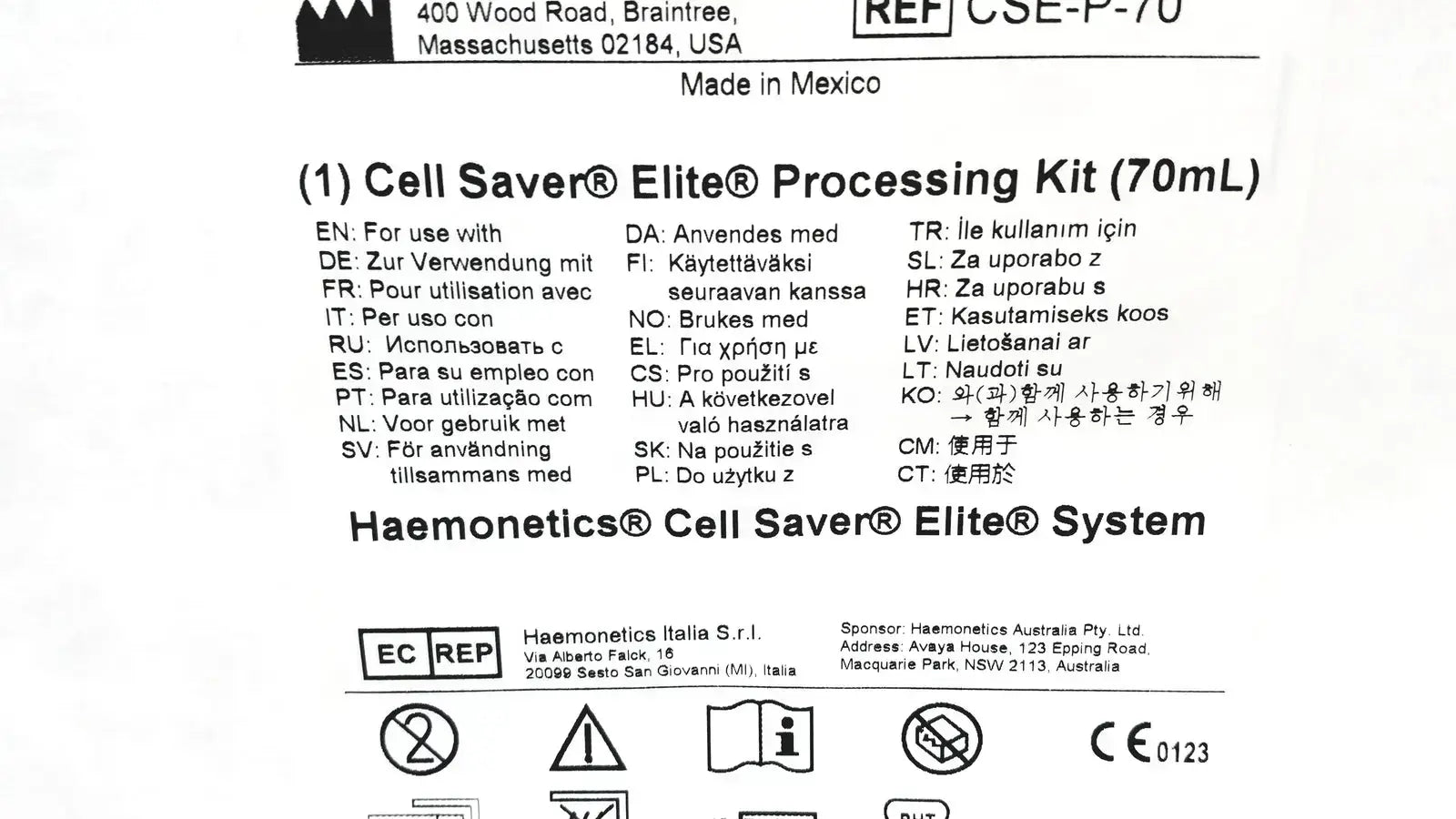 Haemonetics CSE-P-70 Cell Saver Elite Processing Kit