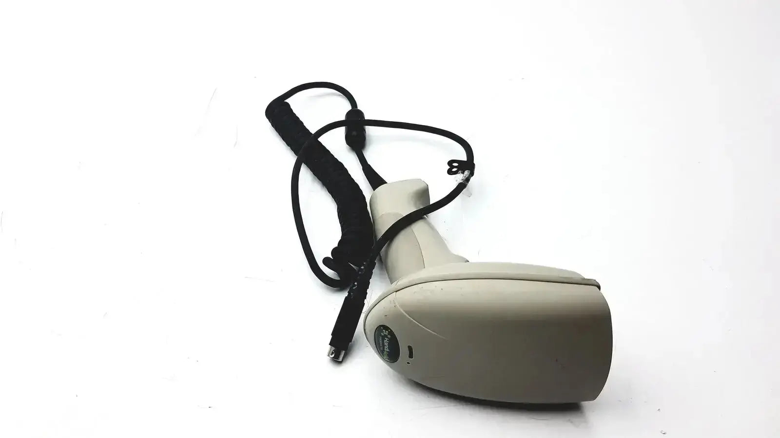 Beige hand held products 3800PDF-12E barcode scanner with black wrist strap and usb cable for efficient scanning