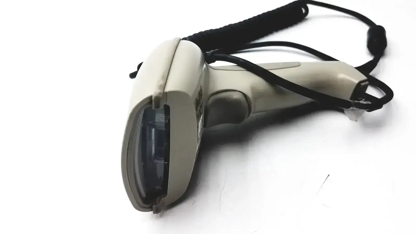 Beige hand held products 3800pdf-12e barcode scanner with black wrist strap for efficient scanning tasks
