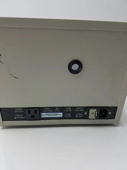 Beige rectangular harrick pdc-32g compact plasma cleaner sterilizer with black control panel and labeled outlets