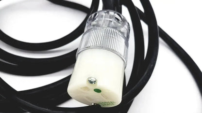 Heavy-duty extension cord with clear plastic and white ceramic industrial lead single phase 3 pin flat plug hospital grade