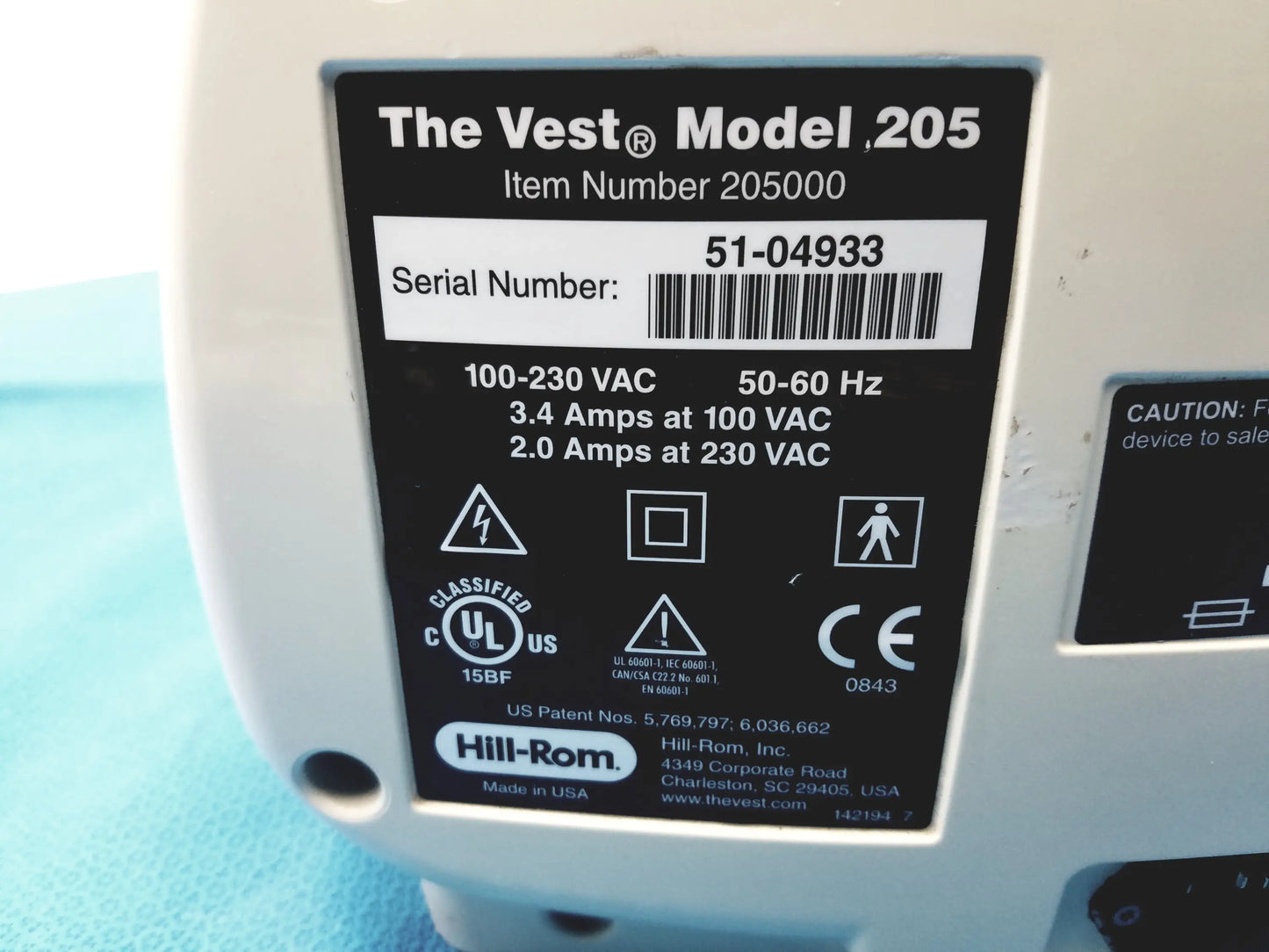 Hill Rom 205 The Vest Airway Clearance System
