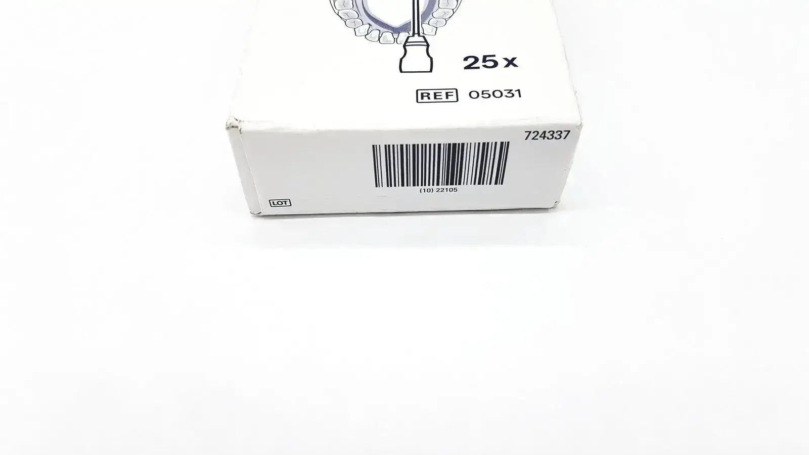 White cardboard box of hillrom welch allyn thermometer probe covers 25 pcs with barcode and probe illustration