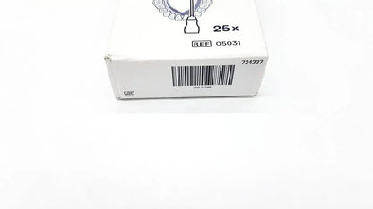 White cardboard box of hillrom welch allyn thermometer probe covers 25 pcs with barcode and probe illustration