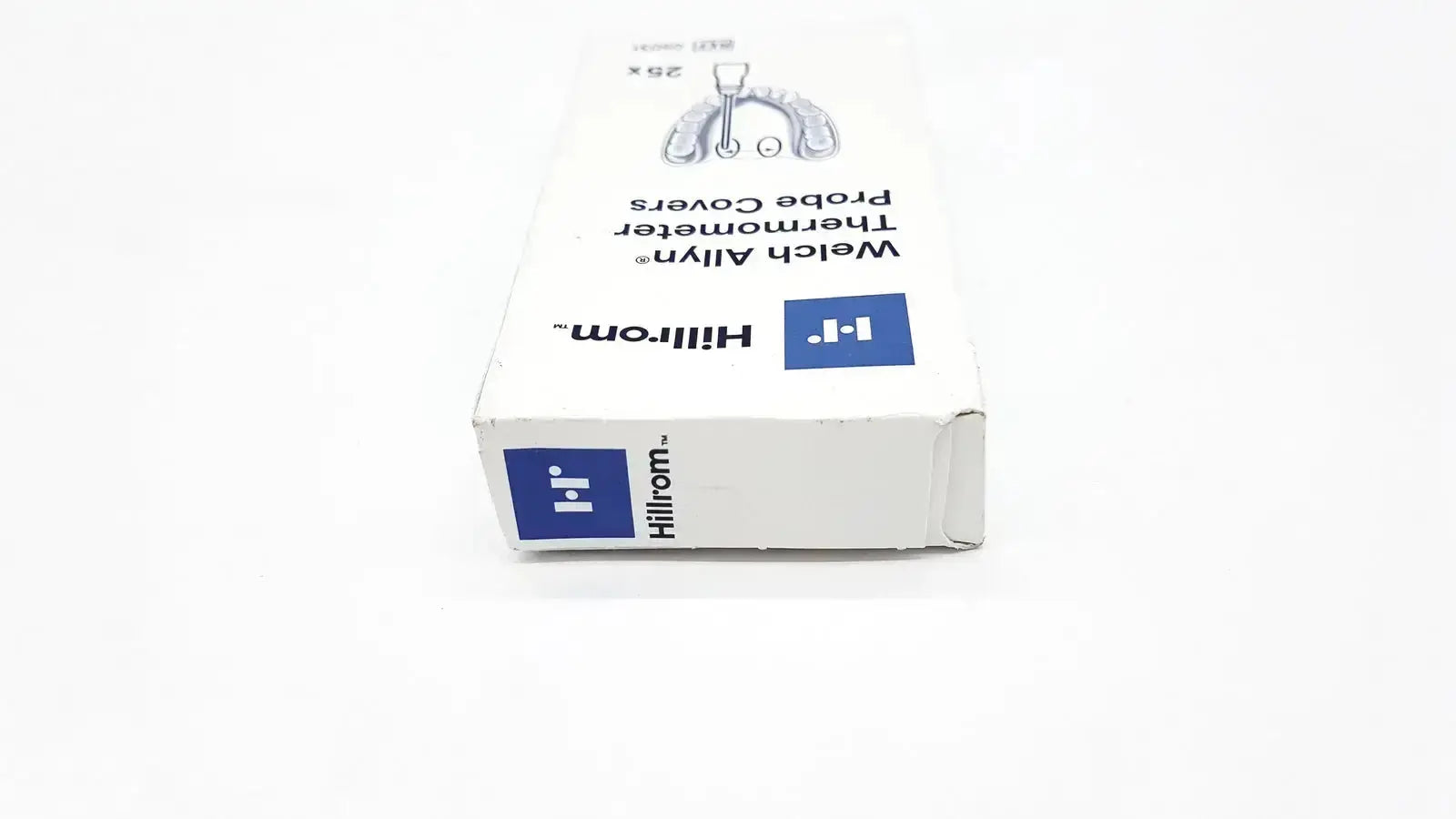 White cardboard box for hillrom welch allyn thermometer probe covers containing 25 pcs probe covers model 05031