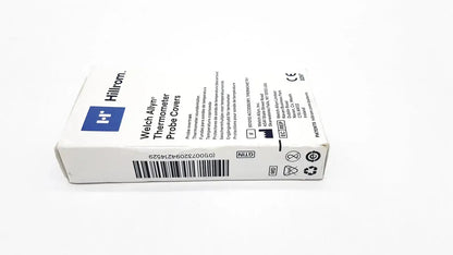 White rectangular box of hillrom welch allyn thermometer probe covers 25 pcs 05031 with black text and logo