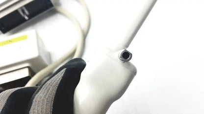 White plastic handle with metallic hexagonal socket on the hitachi eup-cc331 biplane transrectal ultrasound probe