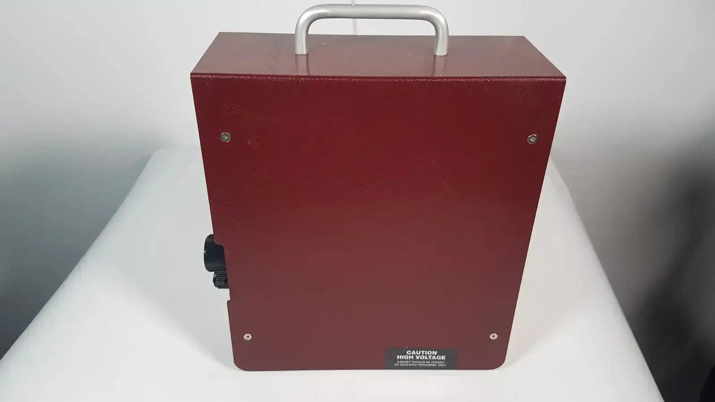 Red rectangular metal hoefer ps500xt dc power supply with silver handle and black knob rated 500V 400mA 200W