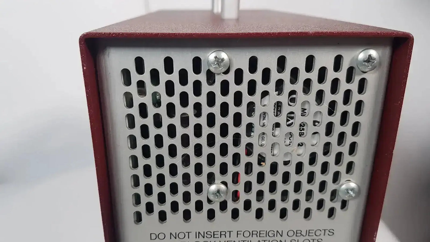 Red metal hoefer ps500xt dc power supply with silver perforated front panel secured by four screws for precise voltage control