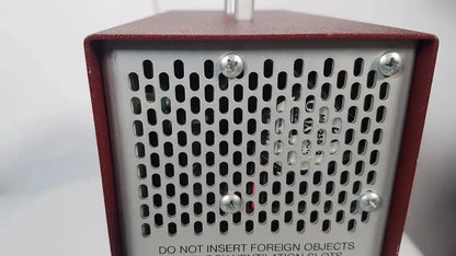 Red metal hoefer ps500xt dc power supply with silver perforated front panel secured by four screws for precise voltage control