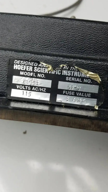 Black textured case with label for hoefler scientific instruments model pv 2151 transphor power supply 0 to 110 vdc 0 to 2 a