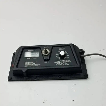 Black plastic hoefer scientific instruments te 51 transphor power supply with analog current meter and voltage dial