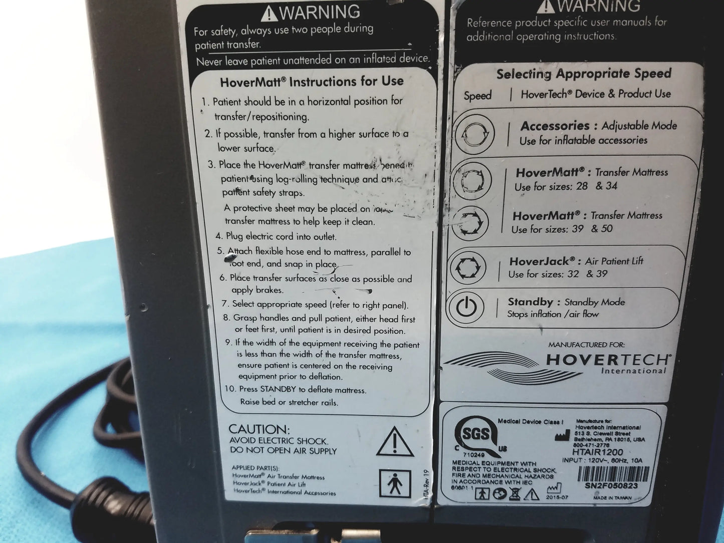 HoverTech HTAIR1200 Patient Transfer System Pump