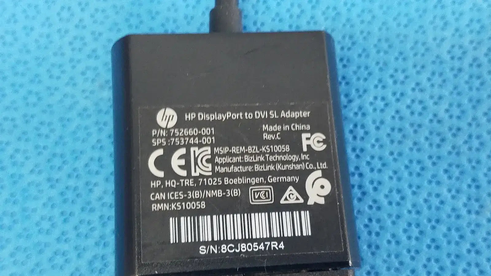 HP DisplayPort to DVI SL Adapter Cable with E119932-T AWM