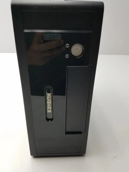 Black hughes network model mgs3550 desktop computer tower with glossy finish and vertical branding hospital surplus