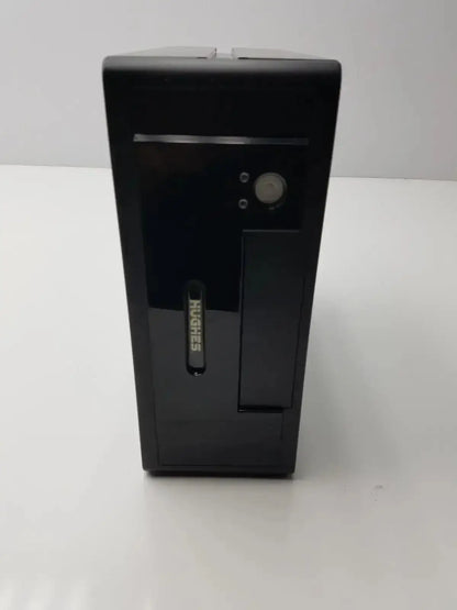 Black Hughes Network desktop tower model MGS3550 with glossy finish and vertical branding from hospital surplus