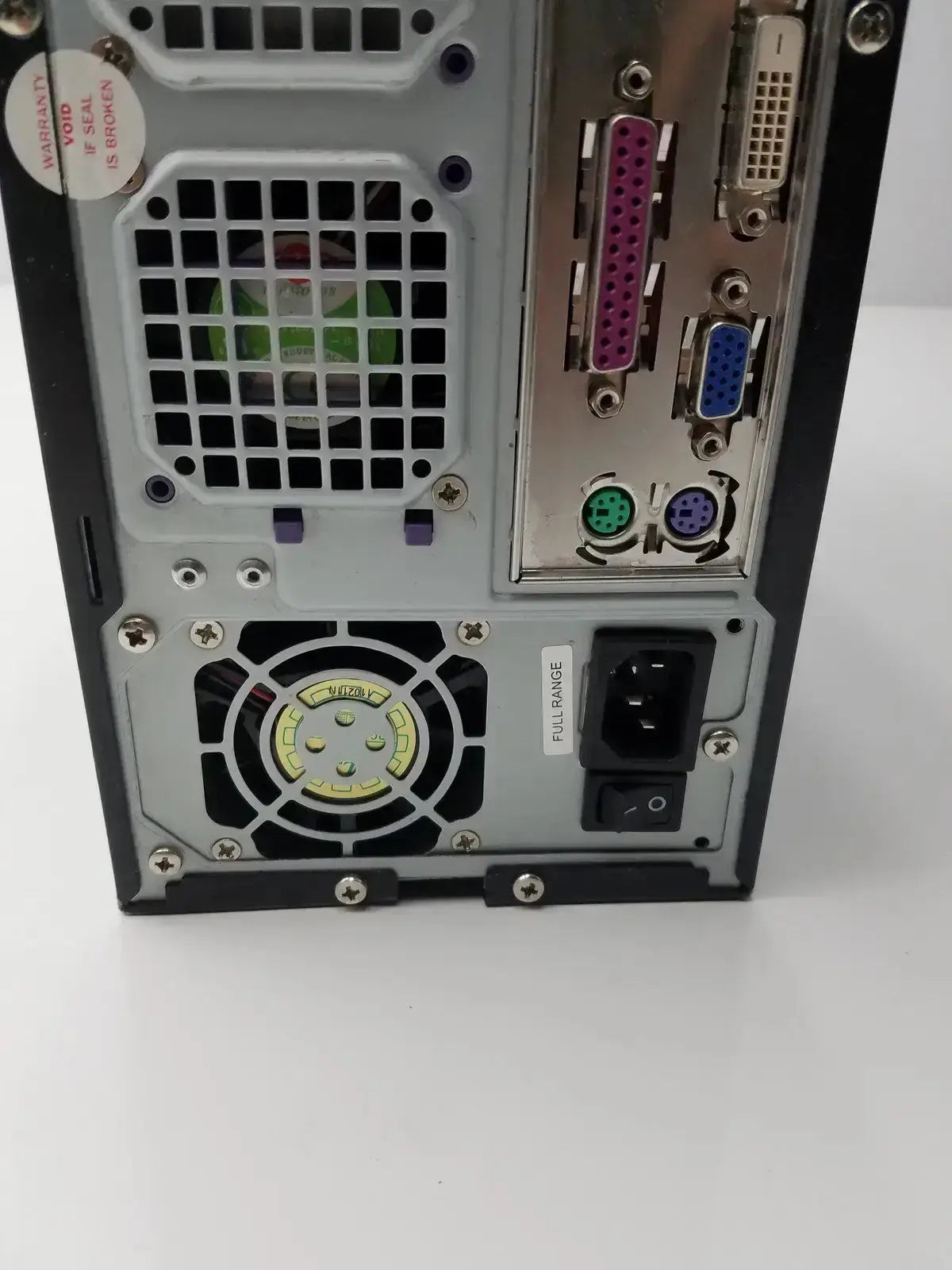 Black and silver desktop tower hughes network model mgs3550 with mesh front panel and colored ports from hospital surplus