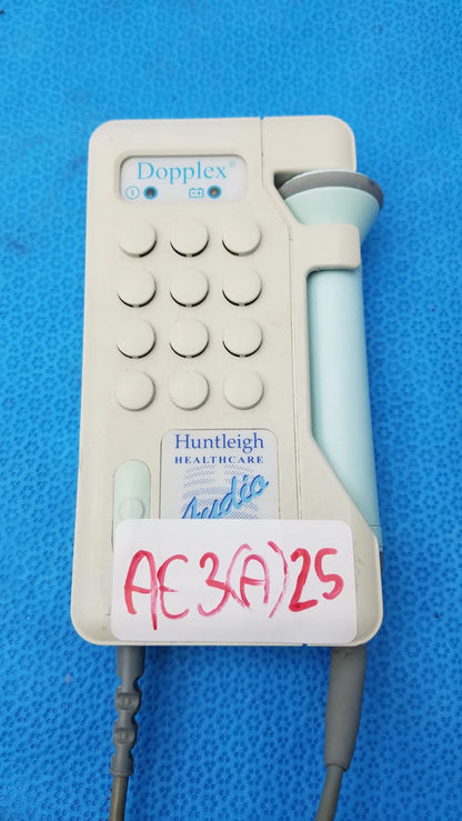 Beige plastic huntleigh healthcare dopplex d920 handheld doppler medical equipment with light blue transducer probe
