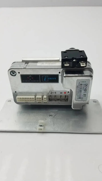 Silver metallic idrive motor controller d51501.01 with black plastic components and labeled connectors for drive technology