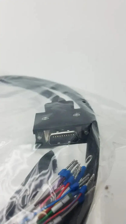 Black d-sub 9-pin signal cable with color-coded wires and blue terminals for preassembled motor connection use