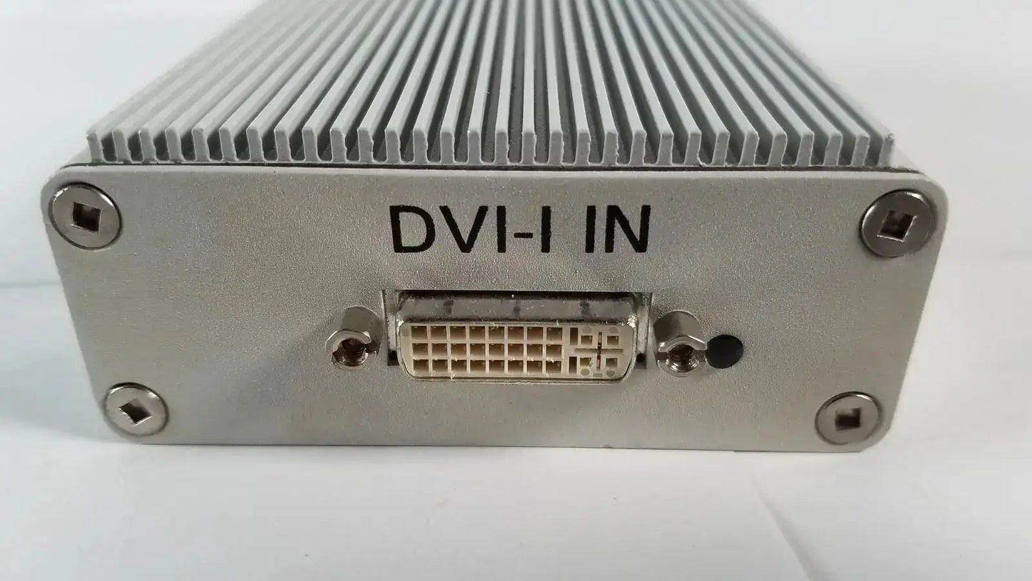 Silver metallic dvi-i port housed in ribbed aluminum casing on back of image stream medical easylink adapter el012277