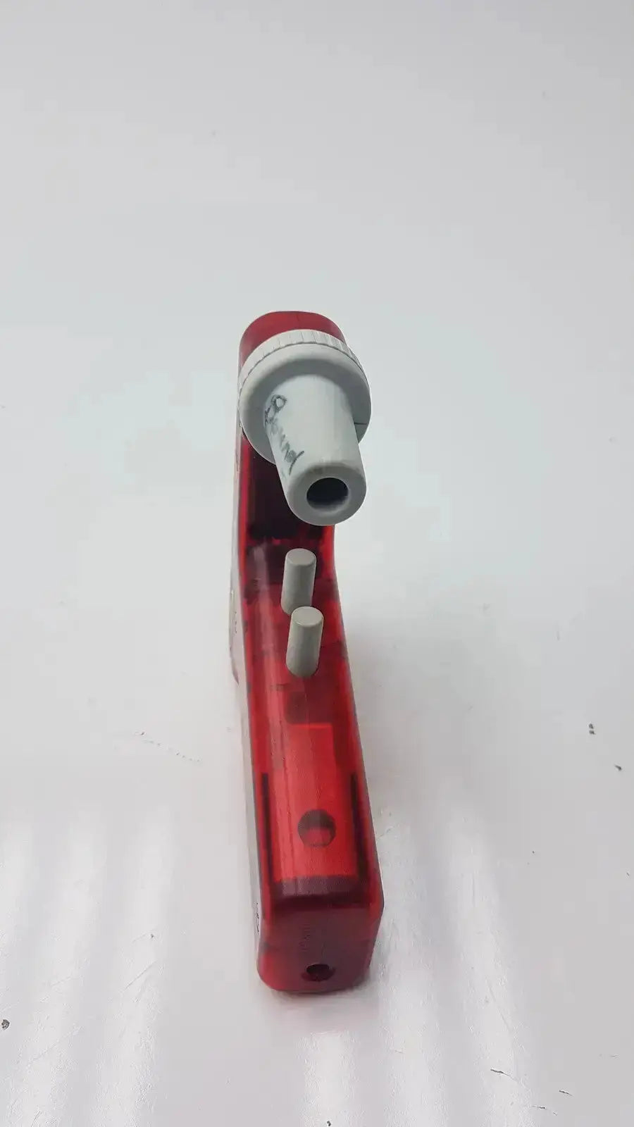 Red plastic pipette with white tip and two gray attachments for Integra Biosciences acu pipetboy controller use