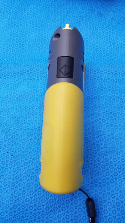 Yellow and gray portable handheld impact driver with black trigger button used in medical equipment by smiths medical