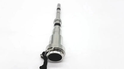 Silver telescopic flashlight with black rubberized grip and textured finish for intuitive surgical cannula laparoscopy use