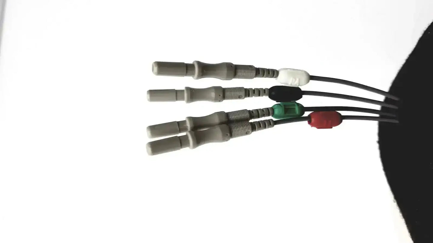 Invivo 9240a MRI ECG lead wires featuring four gray cables with white, black, green, and red colored caps bundled together
