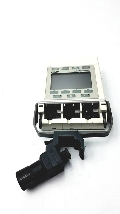 Ivac medsystem 8f fiber optic connector tester with black plastic housing and detachable clamp for patient monitor 2860d