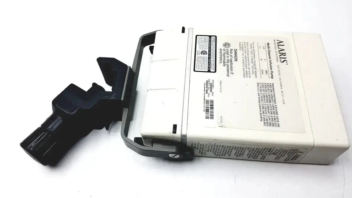 White and black Alaris IVAC Medsystem III patient monitor 2860d medical device with handle grip for clinical use