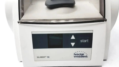 White plastic ivoclar vivadent silamat s6 amalgamator with black control panel and start button for dental mixing use