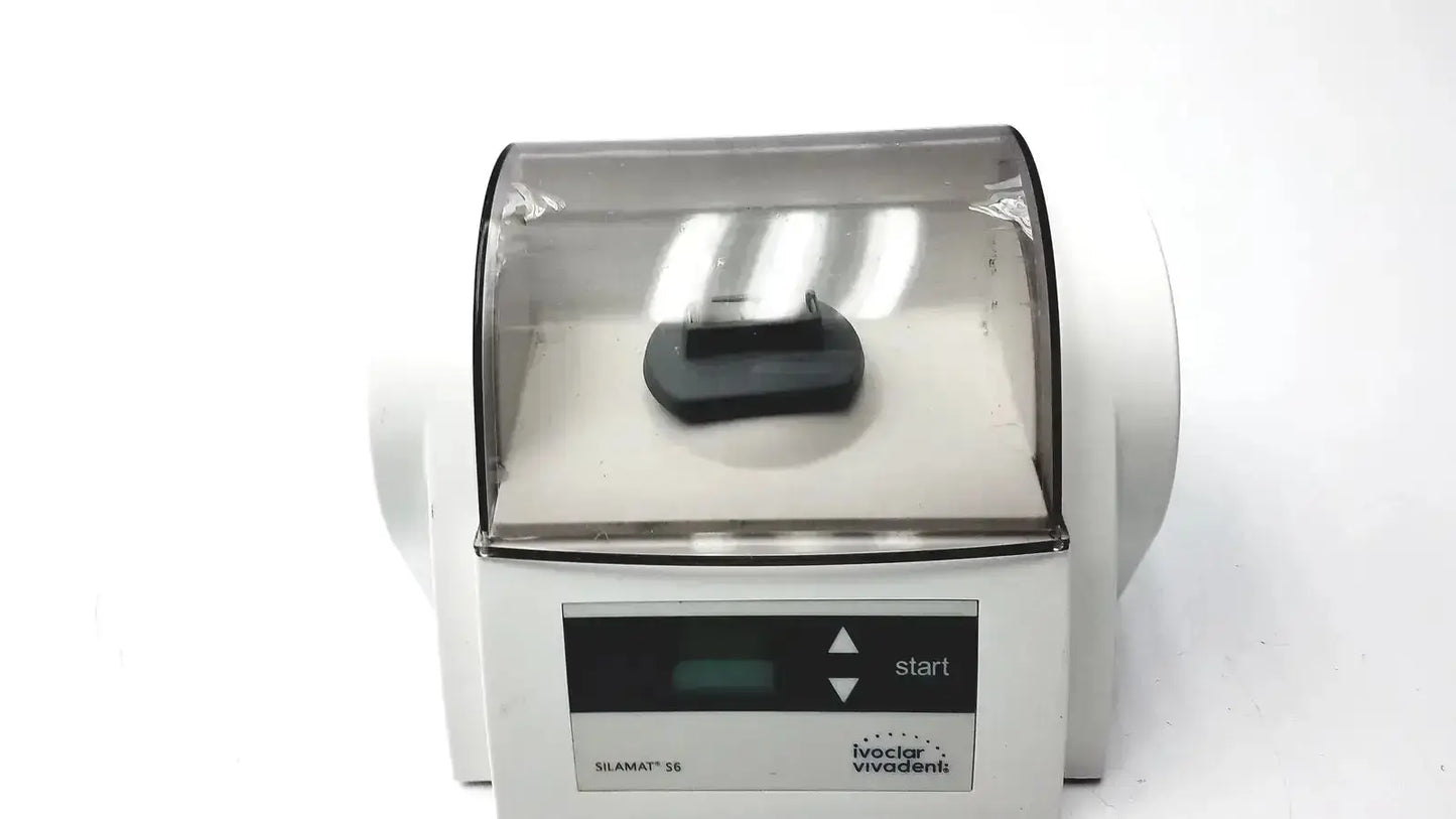 White ivoclar vivadent silamat s6 amalgamator with transparent dome and black control panel for dental mixing use