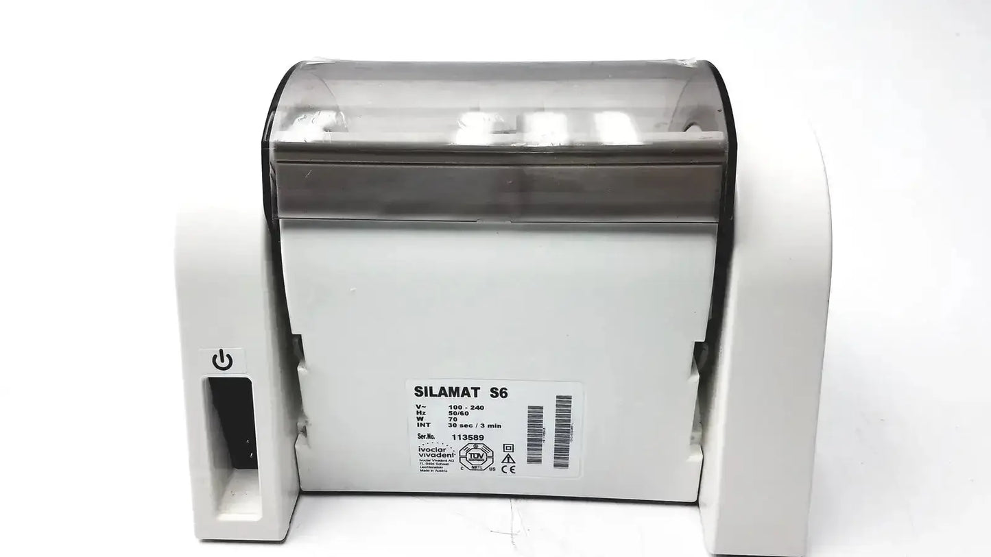 Ivoclar Vivadent Silamat S6 amalgamator dental unit with white body, transparent top cover, and silver trim